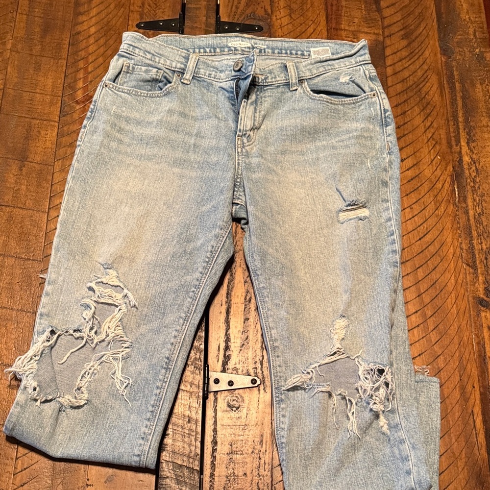 Distressed Light Blue Jeans Old navy Mid rise Boyfriend
